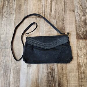 Mark Lifey Vintage Black Textured Crossbody Bag Chevron Flap Gold Hardware